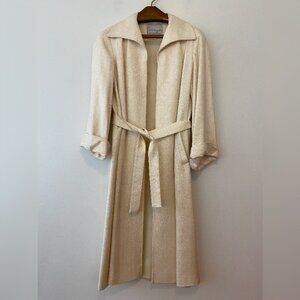 Anne Harris Ivory Raw Silk Long Belted Jacket Womens Size 8